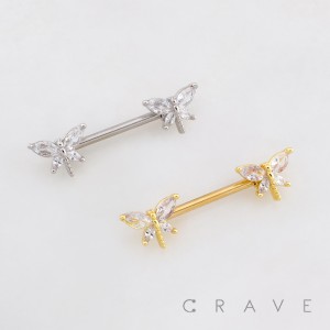 CZ DRAGONFLY 316L SURGICAL STEEL NIPPLE RING